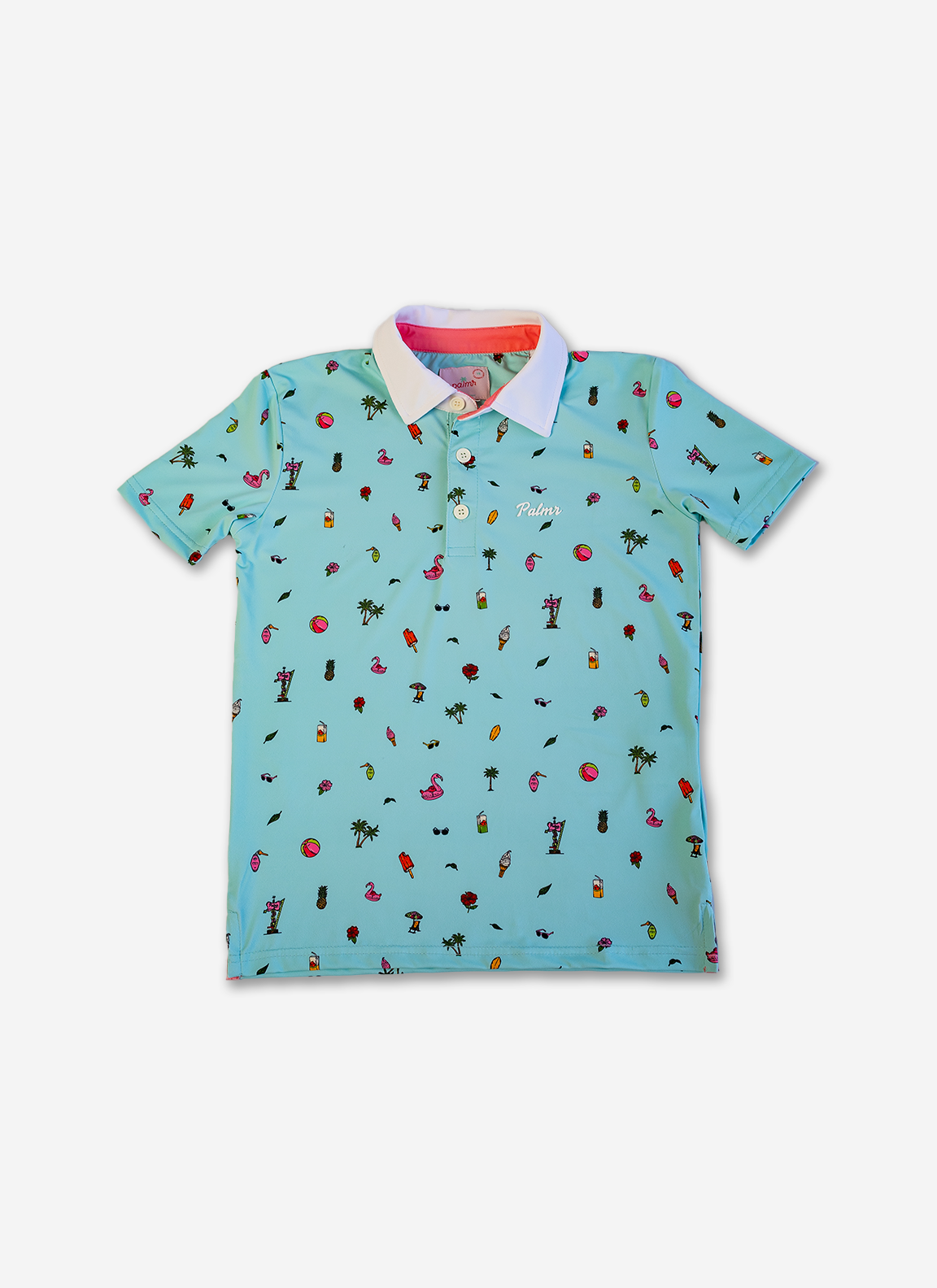 Palmr Style Kids Coastal Bay Teal Polo Palm Tree Resort Wear