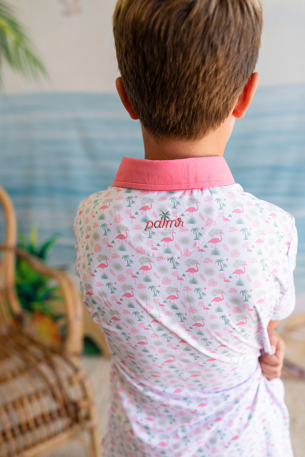  AnPalmr Style Kids Flamingo Sunrise Polos White Palm Tree Resort Wear Self-care T1D type 1 diabetes