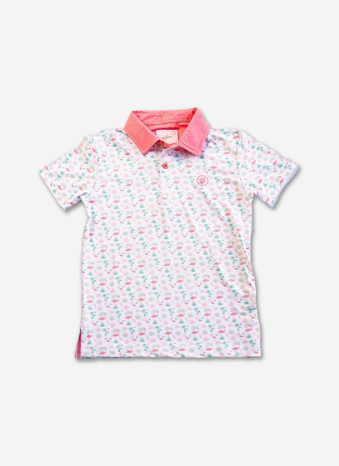 Palmr Style Kids Flamingo Sunrise Polos White Palm Tree Resort Wear Self-care T1D type 1 diabetes