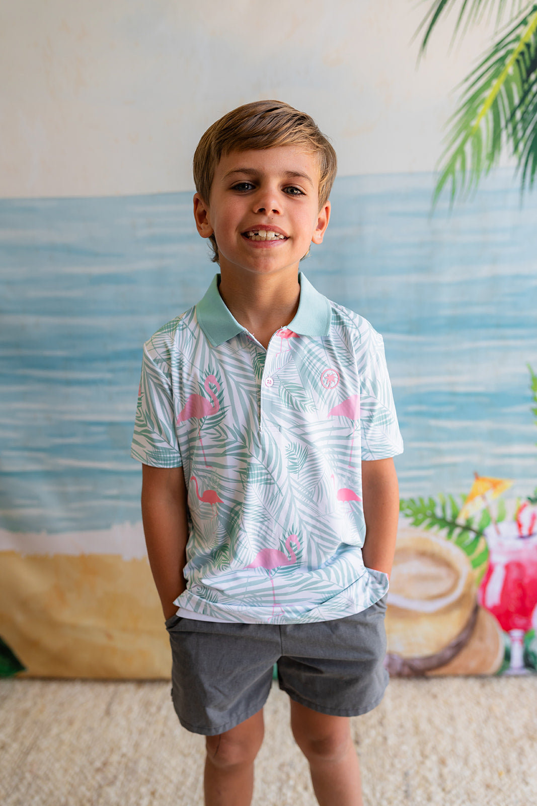 Palmr Style Kids island breeze Polos White Palm Tree Resort Wear Selfcare T1D type1diabetes