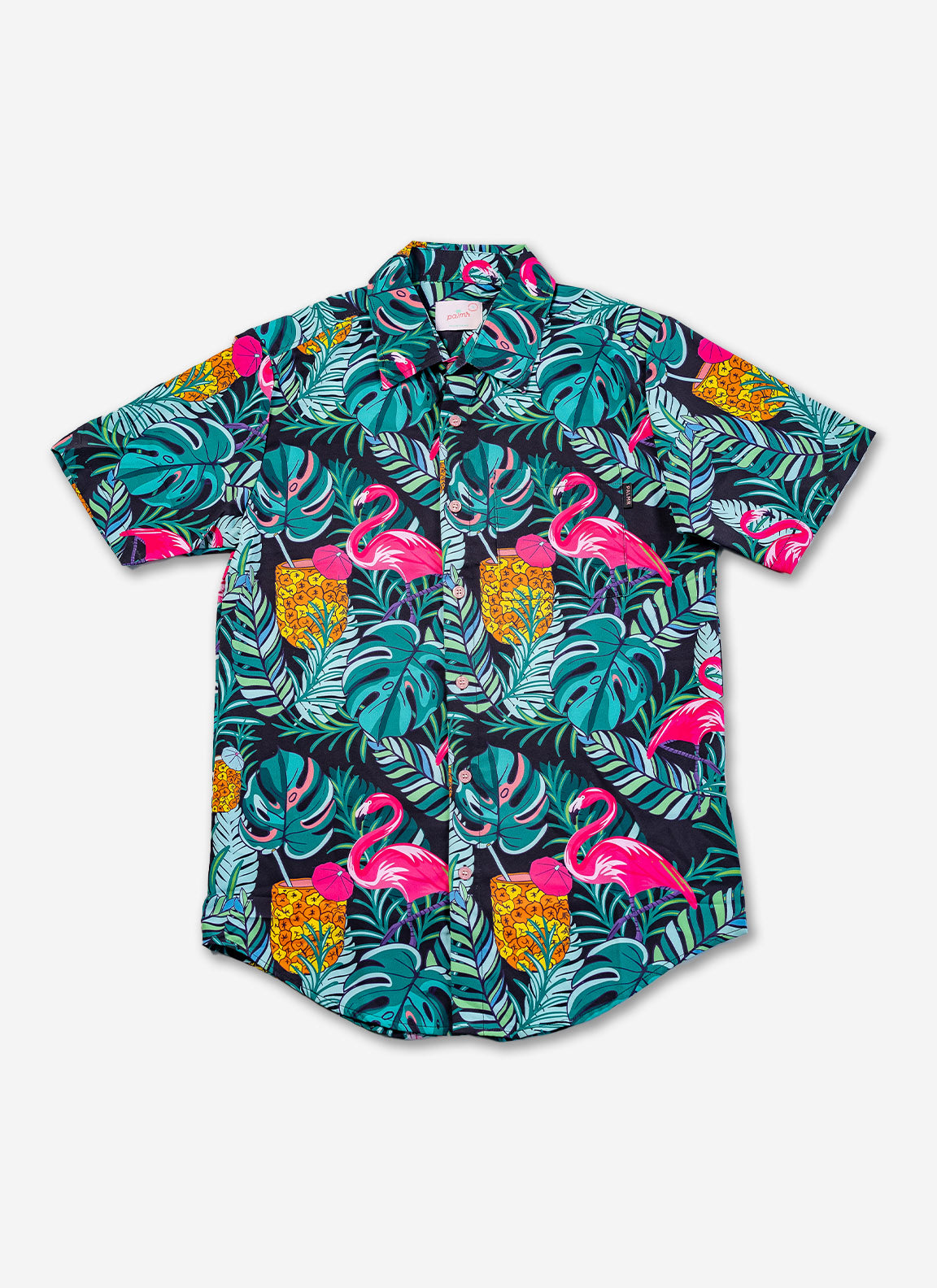 Palmr Style Baha Palm botton up short sleeve hawaiian shirt Mens Black Green Palm Leaf Flamingo Pineapple beach Resort wear Self-Care Sunglasses cleaner