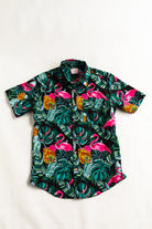 Palmr Style Baha Palm botton up short sleeve hawaiian shirt Mens Black Green Palm Leaf Flamingo Pineapple beach Resort wear Self-Care Sunglasses cleaner