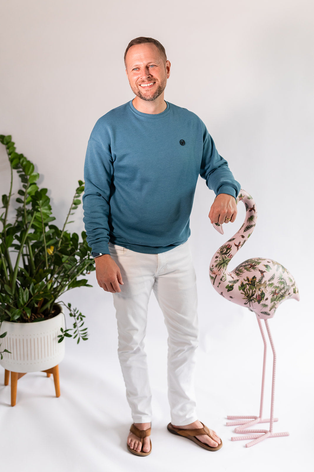 Palmr Style Mens Cloud Embrace Crewneck Sweatshirt Deep Teal Long Sleeve Soft Palm Tree Resort wear Self-Care