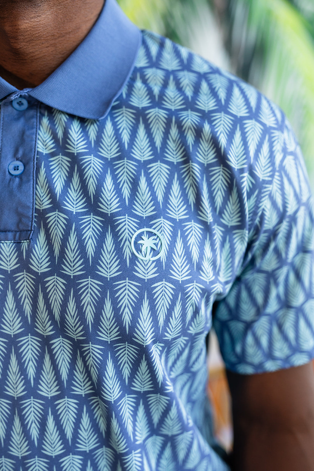 Palmr Style Mens T1D Drive Polos Blue Palm Resort Wear Self-care T1D type1diabetes