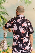 Palmr Style Mens Night Flamingo button up Short sleeve hawaiian shirt Black pink Resort Wear Selfcare T1D