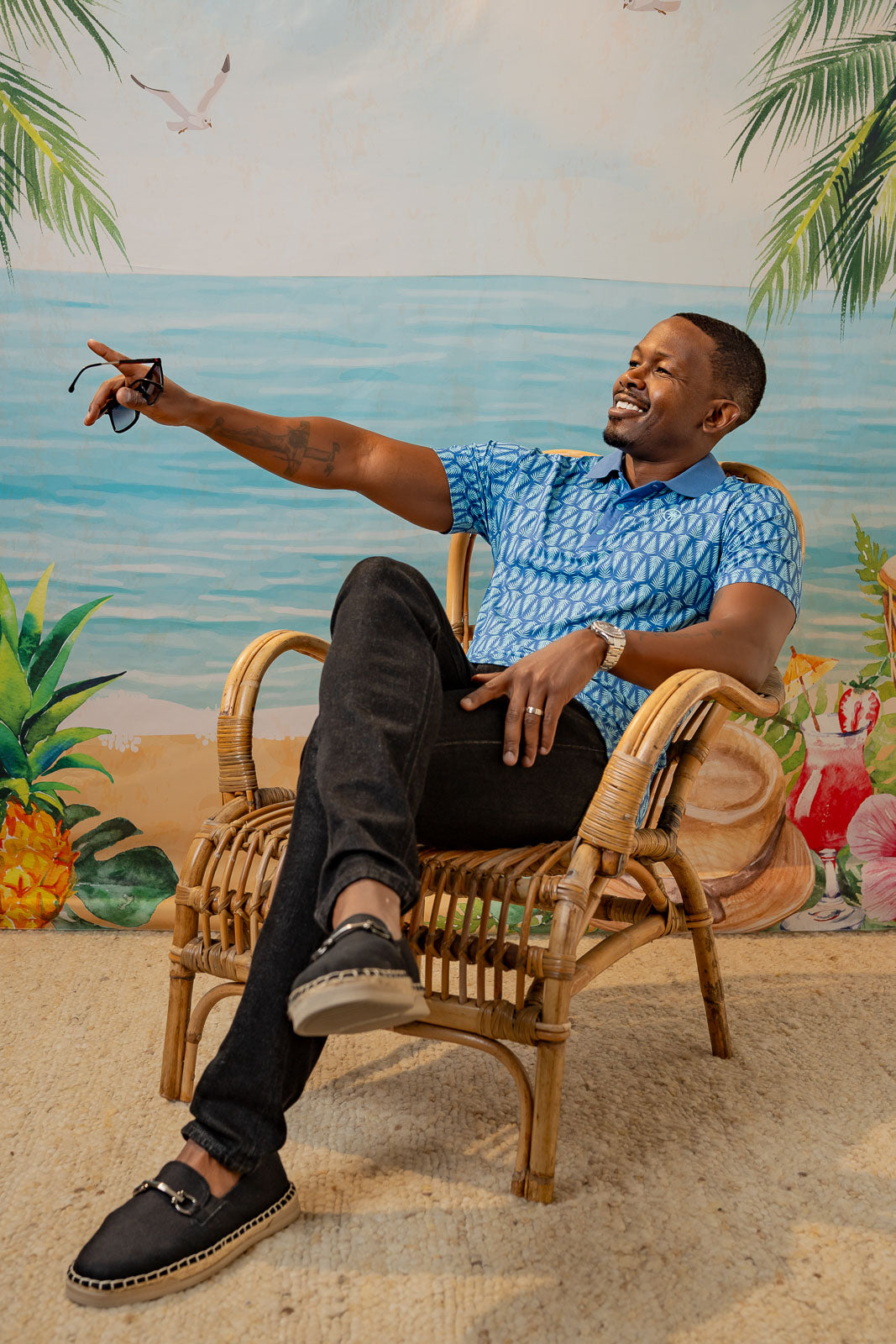 Palmr Style Mens T1D Drive Polos Blue Palm Resort Wear Self-care T1D type1diabetes