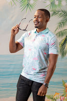 Palmr Style Mens island breeze Polos White Palm Tree Resort Wear Selfcare T1D type1diabetes