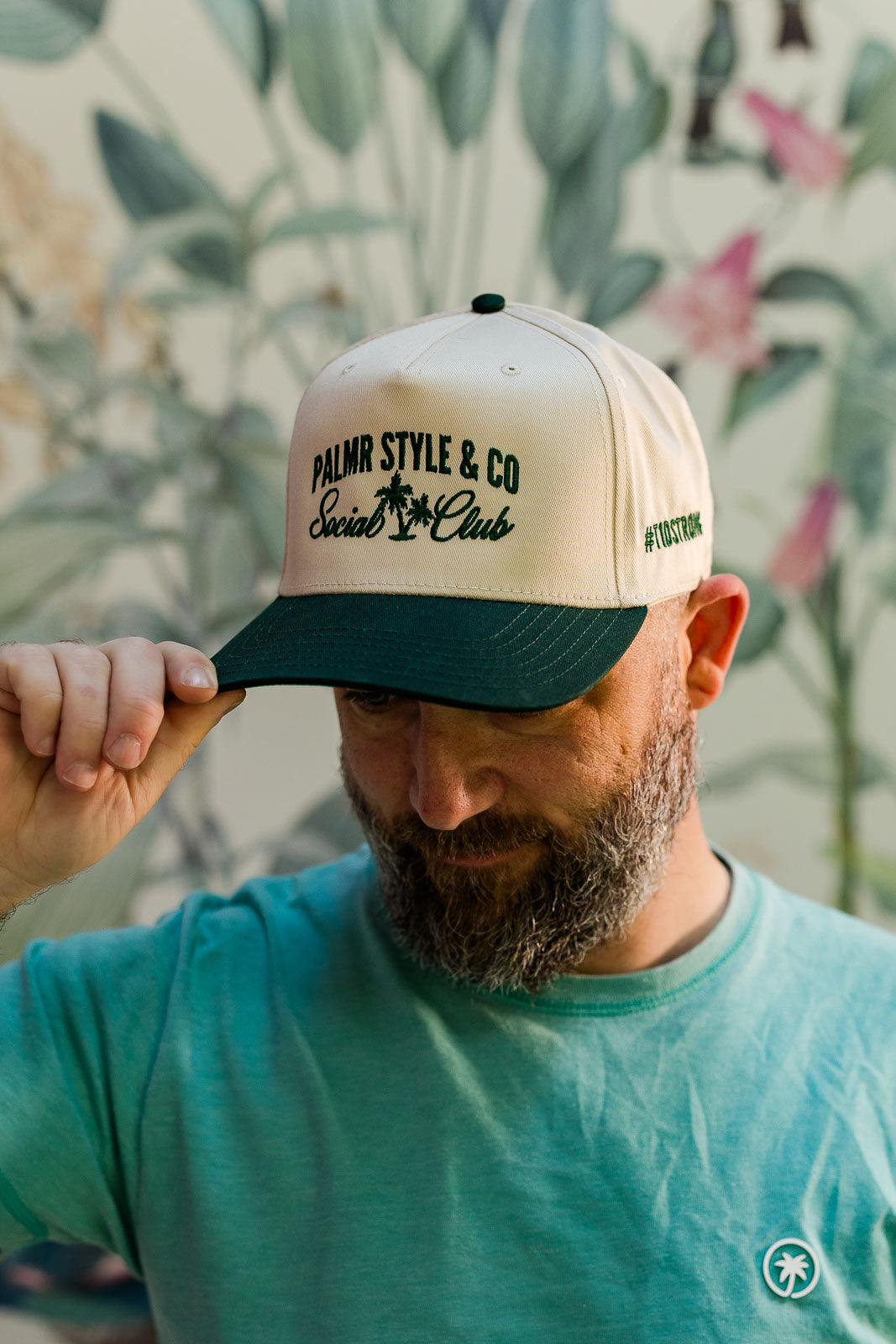 Palmr Style Social Club Hat Forest Green Natural Palm tree Resort Wear Selfcare T1D T1Dstrong
