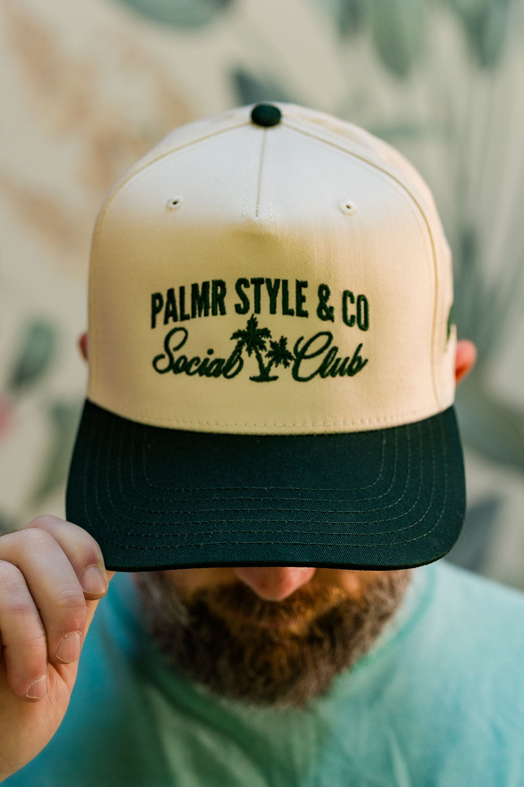 Palmr Style Social Club Hat Forest Green Natural Palm tree Resort Wear Selfcare T1D T1Dstrong