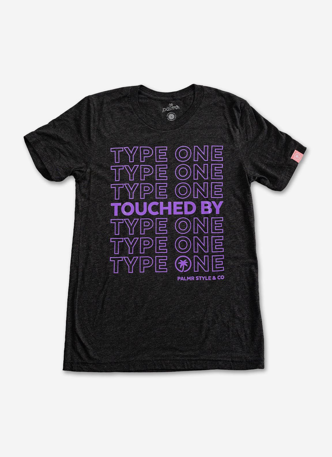Palmr Style Unisex Touched By Type One Black Tee Supporting T1D Soft Short Sleeve Palm Tree Resort wear Self-Care