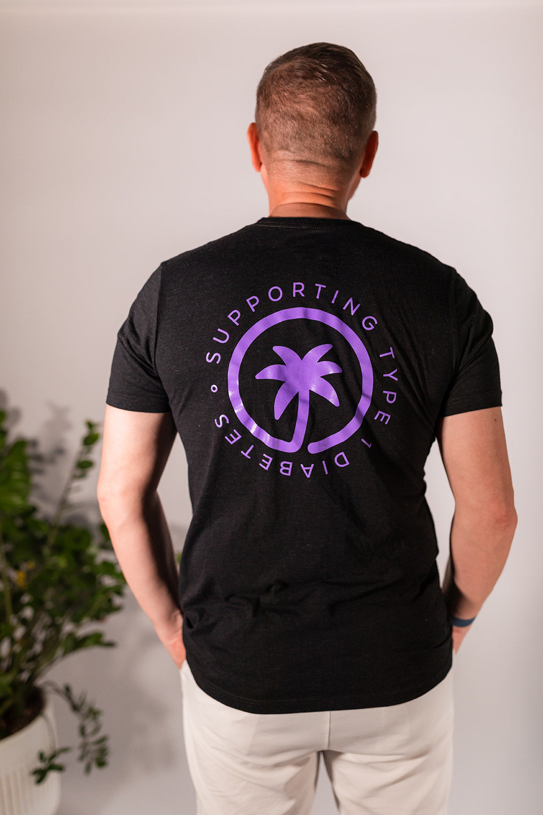 Palmr Style Unisex Touched By Type One Black Tee Supporting T1D Soft Short Sleeve Palm Tree Resort wear Self-Care