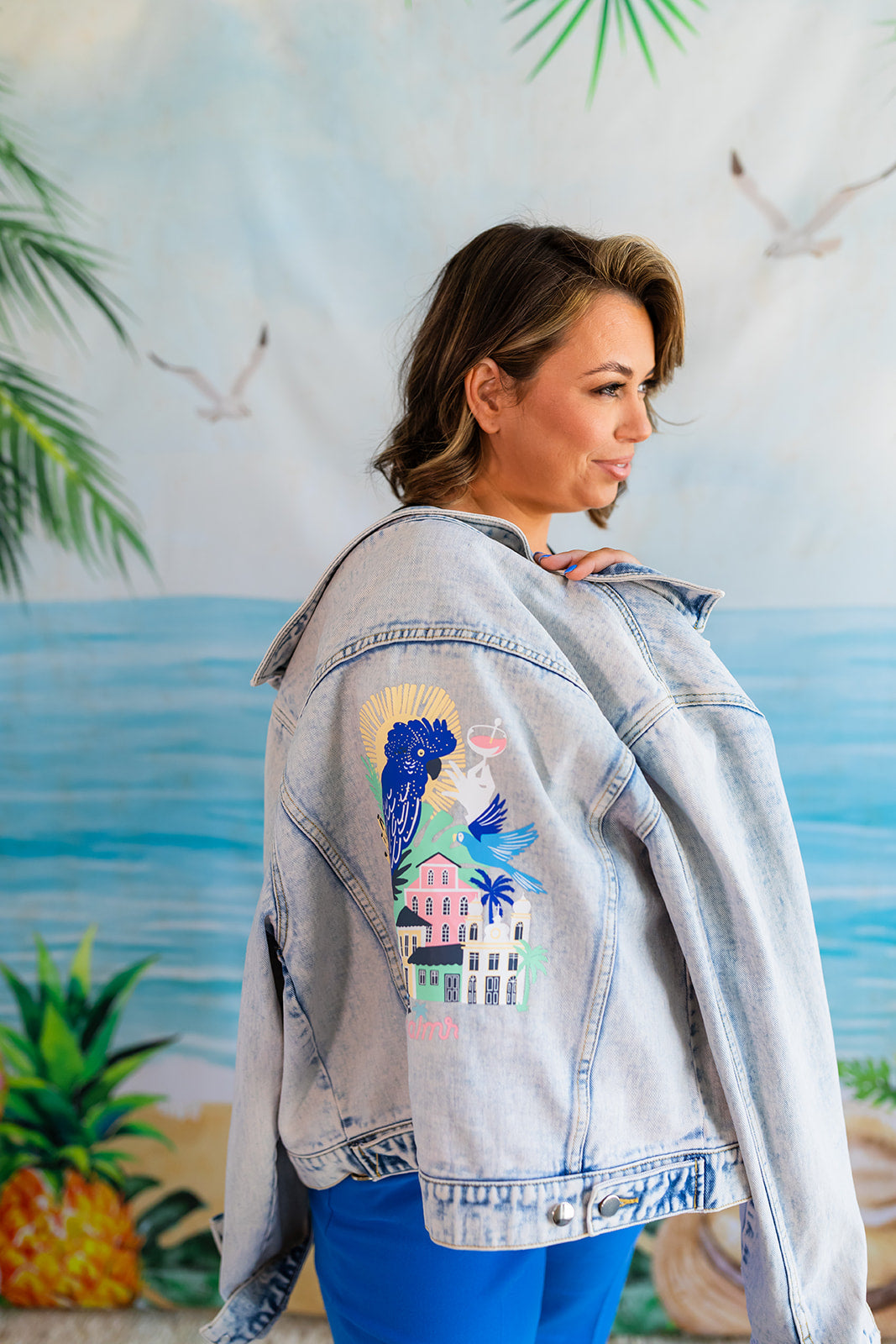 Palmr Style Womens Marta Jean denim jacket cuban tropical havana Resort Wear Self-care