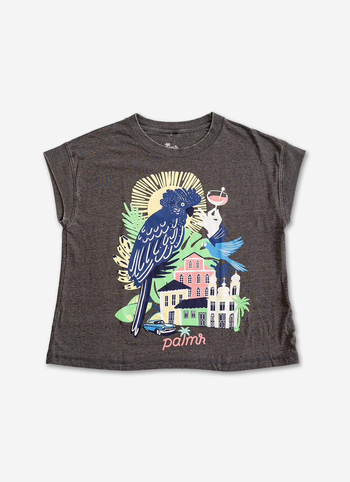 Palmr Style Womens Marta Oversized Tee charcoal Grey Cuban Tropical Havana Resort Wear Self-Care T1D