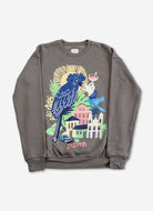 sweatshirt with a colorful parrot design on a plain background