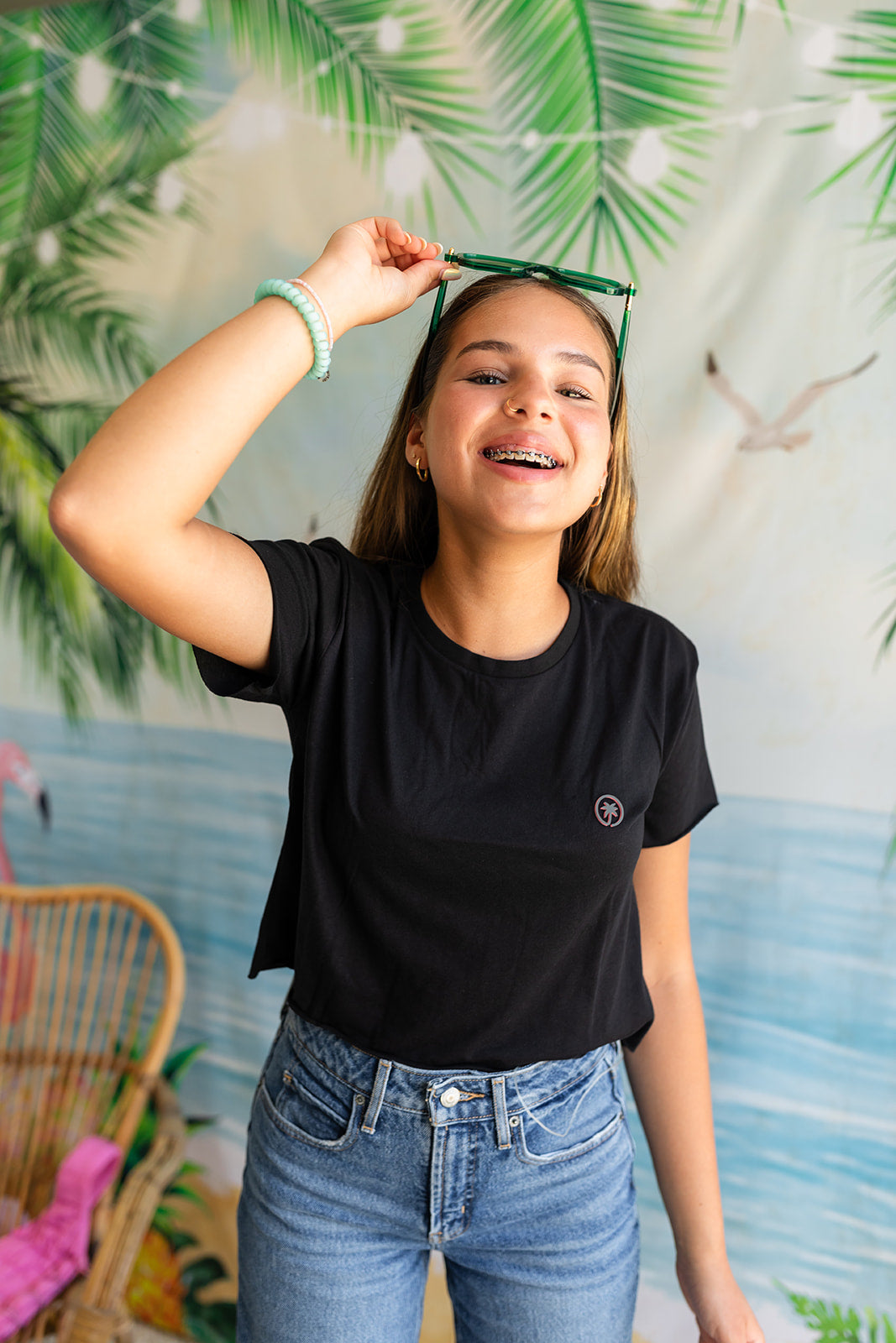 Palmr Style Womens Monica Go To Black Top Crop Cropped Palm Tree Resort Wear Self-Care T1D