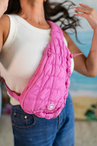 Palmr Style Womens Quilted Sling Bag Pink Palm Tree Resort Wear Self-care