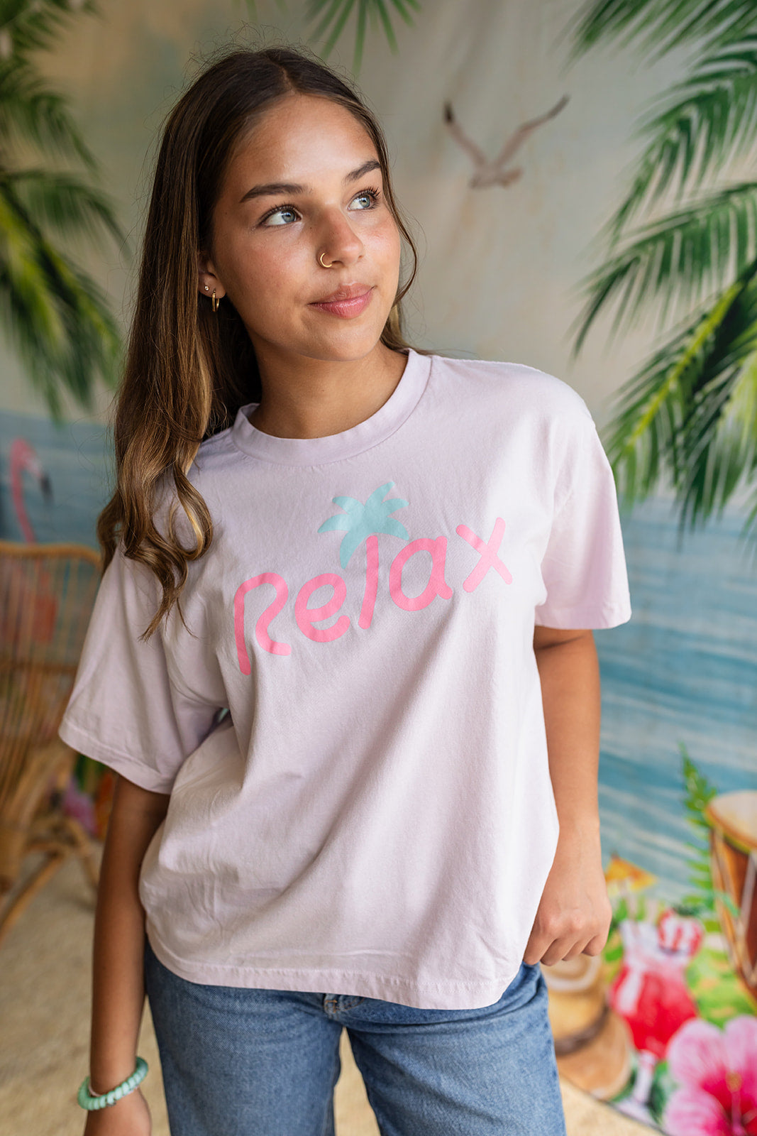 Palmr Style Womens Relax Tee Orchid Pink Purple Palm Tree Resort Wear Self-Care T1D