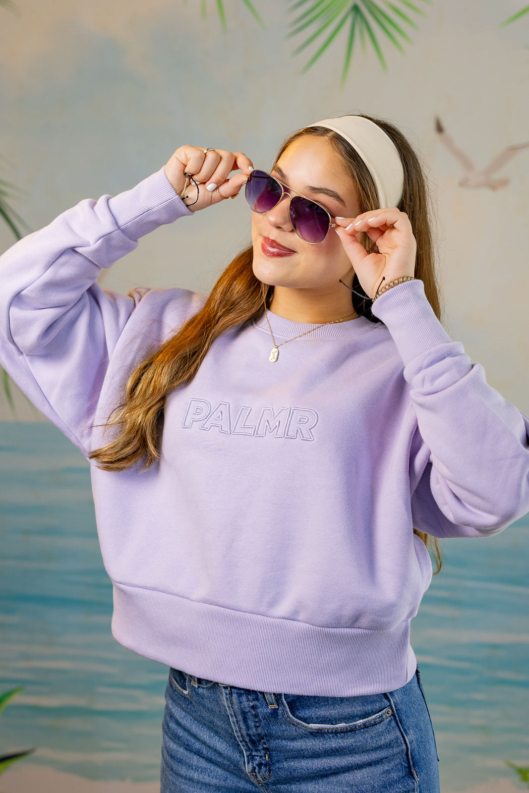 Palmr Style Womens Retreat Crew Sweatshirt Crop Heavyweight lavender Resort Wear Selfcare T1D