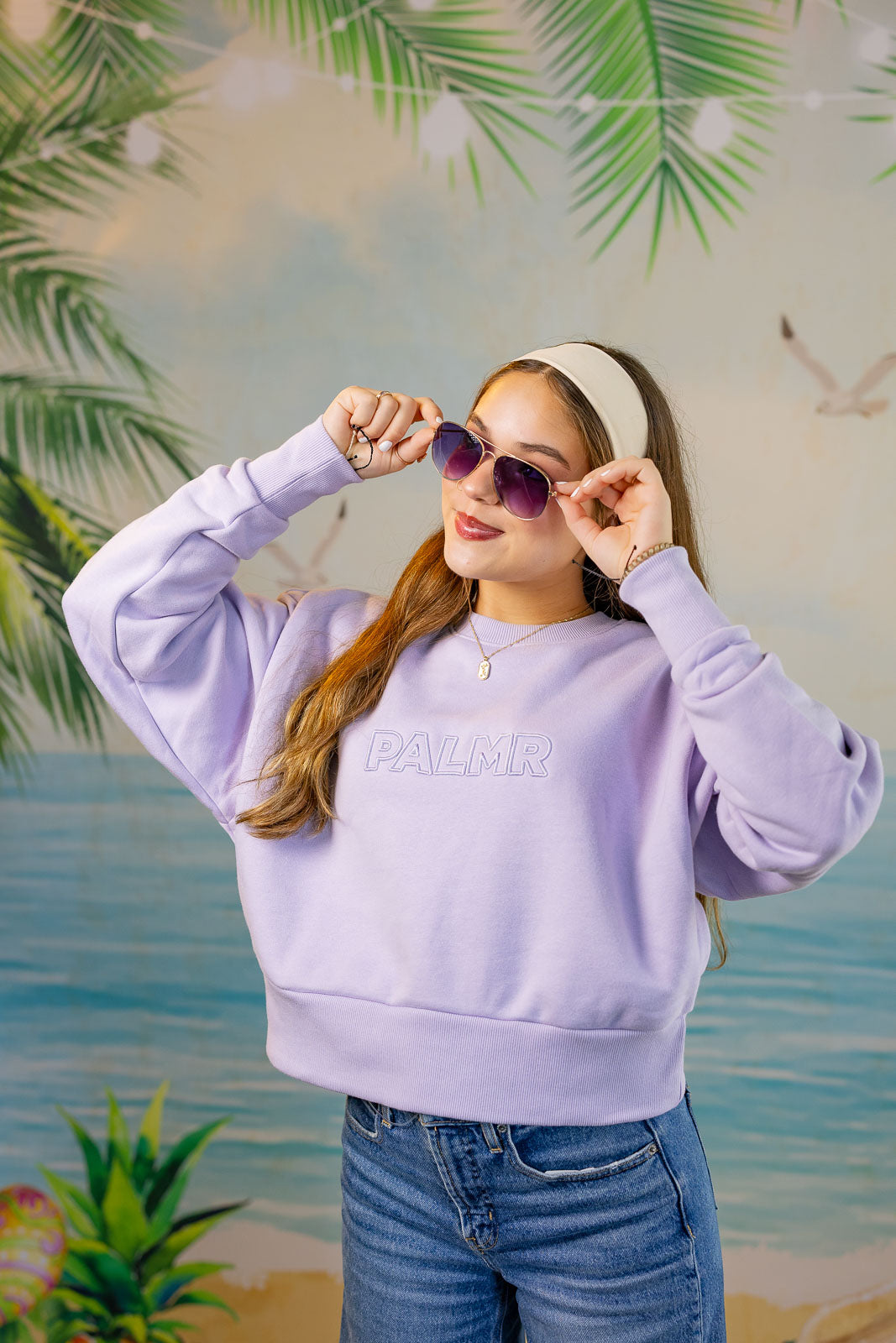 Palmr Style Womens Retreat Crew Sweatshirt Crop Heavyweight lavender Resort Wear Selfcare T1D