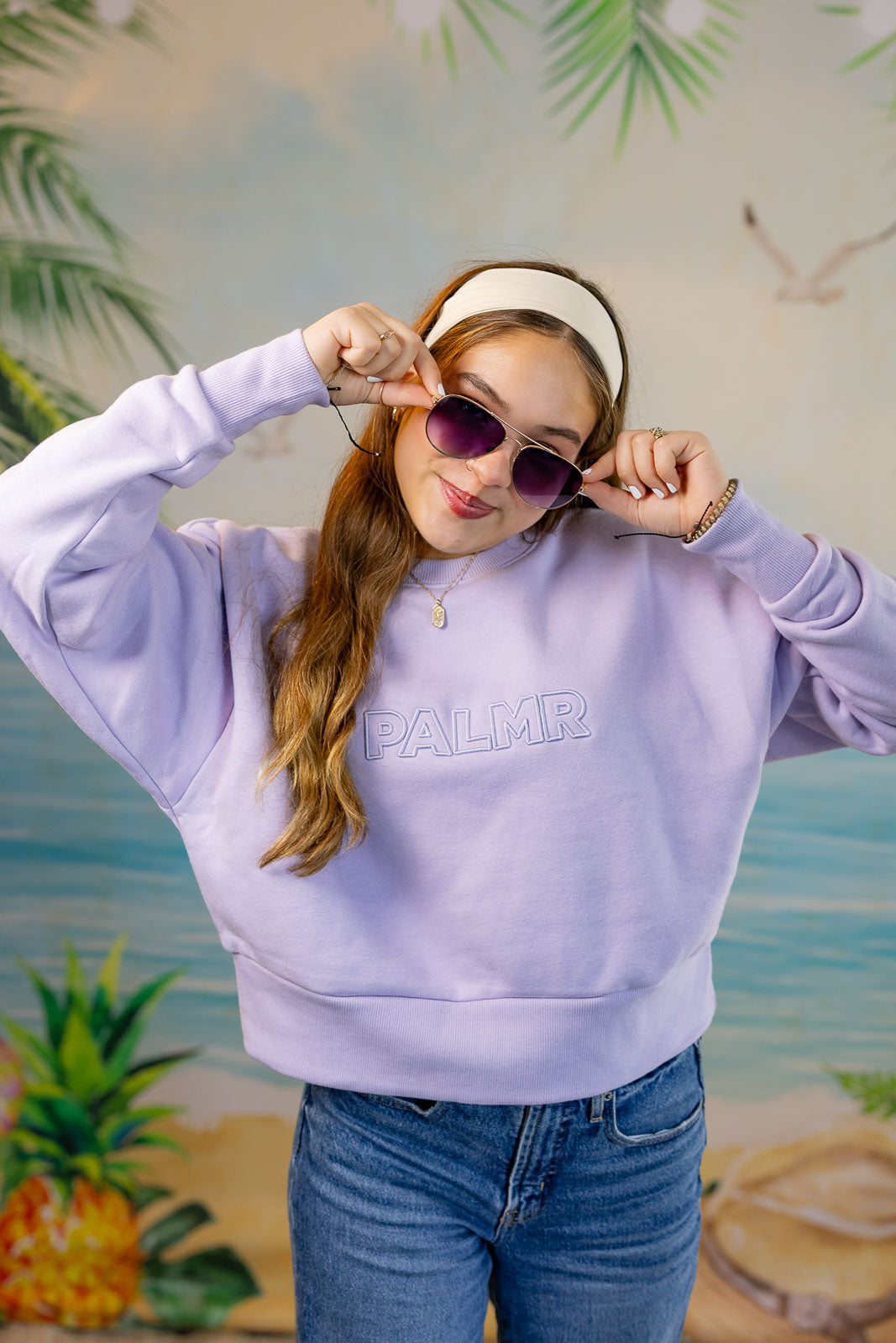 Palmr Style Womens Retreat Crew Sweatshirt Crop Heavyweight lavender Resort Wear Selfcare T1D