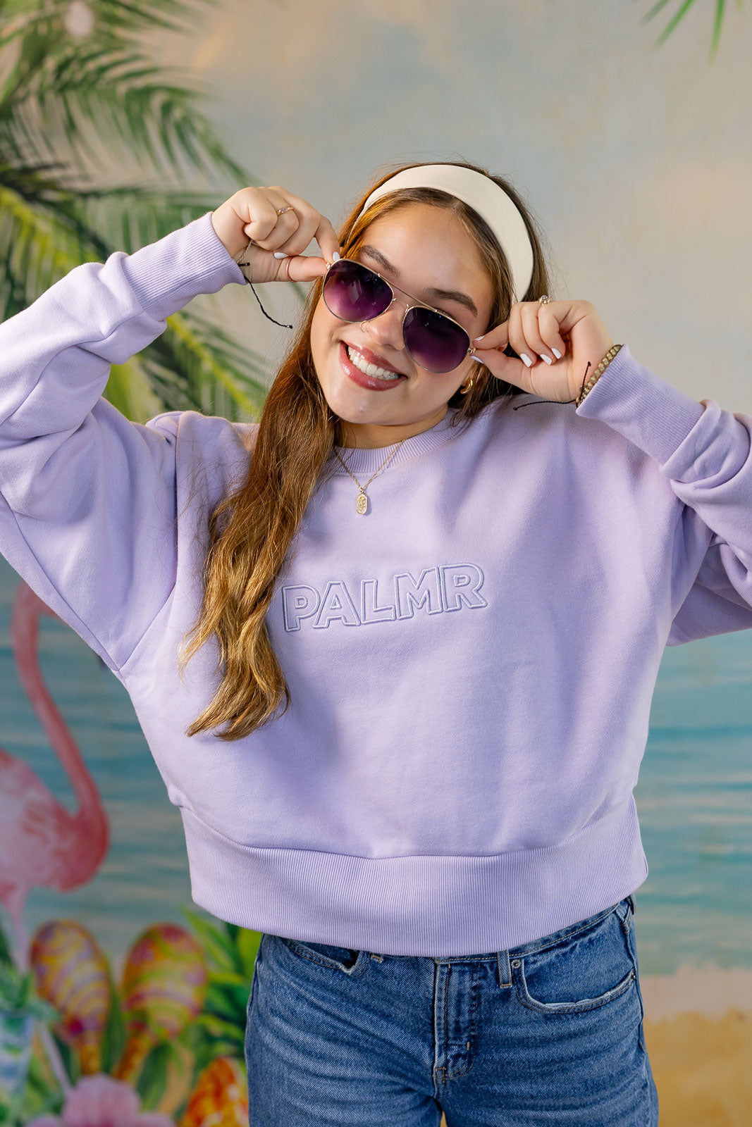 Palmr Style Womens Retreat Crew Sweatshirt Crop Heavyweight lavender Resort Wear Selfcare T1D