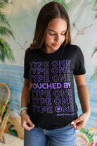 Palmr Style Unisex Touched By Type One Black Tee Supporting T1D Soft Short Sleeve Palm Tree Resort wear Self-Care
