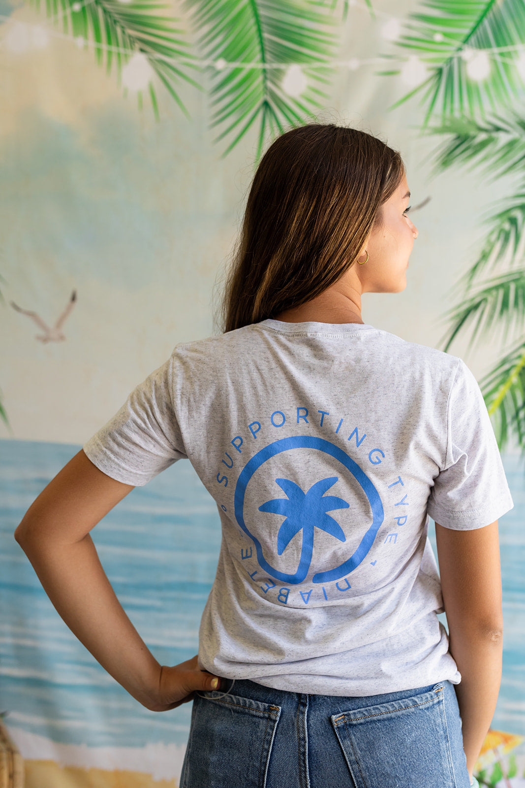 Palmr Style Unisex Touched By Type One White Tee Supporting T1D Soft Short Sleeve Palm Tree Resort wear Self-Care
