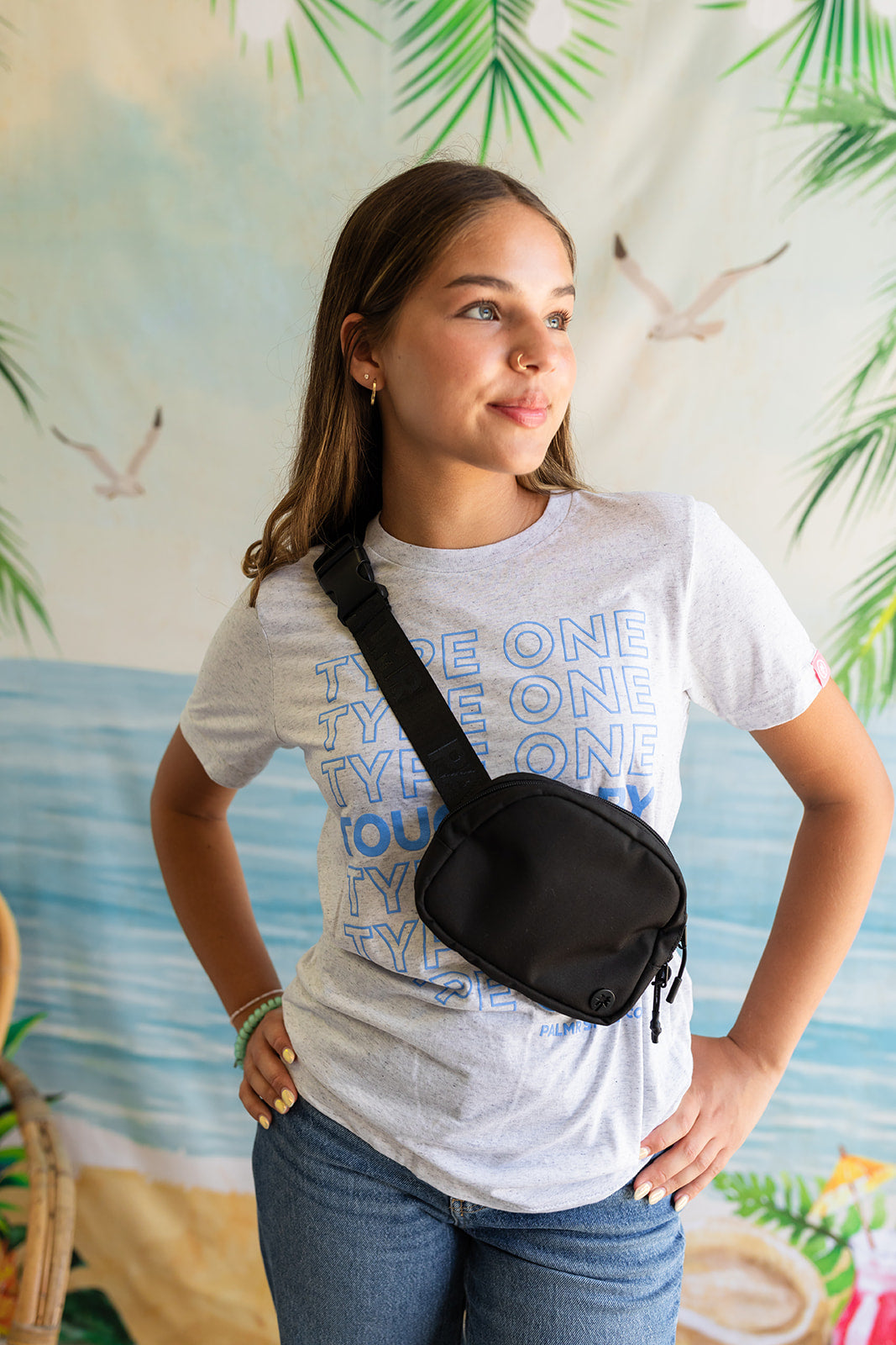 Palmr Style Unisex Touched By Type One White Tee Supporting T1D Soft Short Sleeve Palm Tree Resort wear Self-Care
