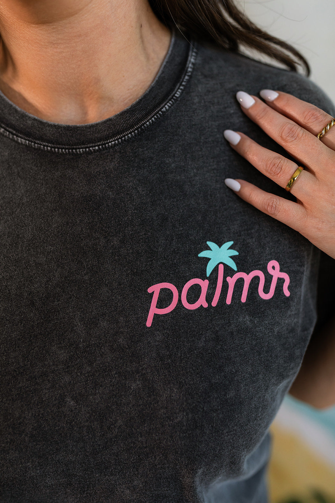 Palmr Style Womens Unisex Evening Palm Tee Shirt Vintage Stone Washed Black Soft Short Sleeve Palm Tree Beach Resort wear Self-Care