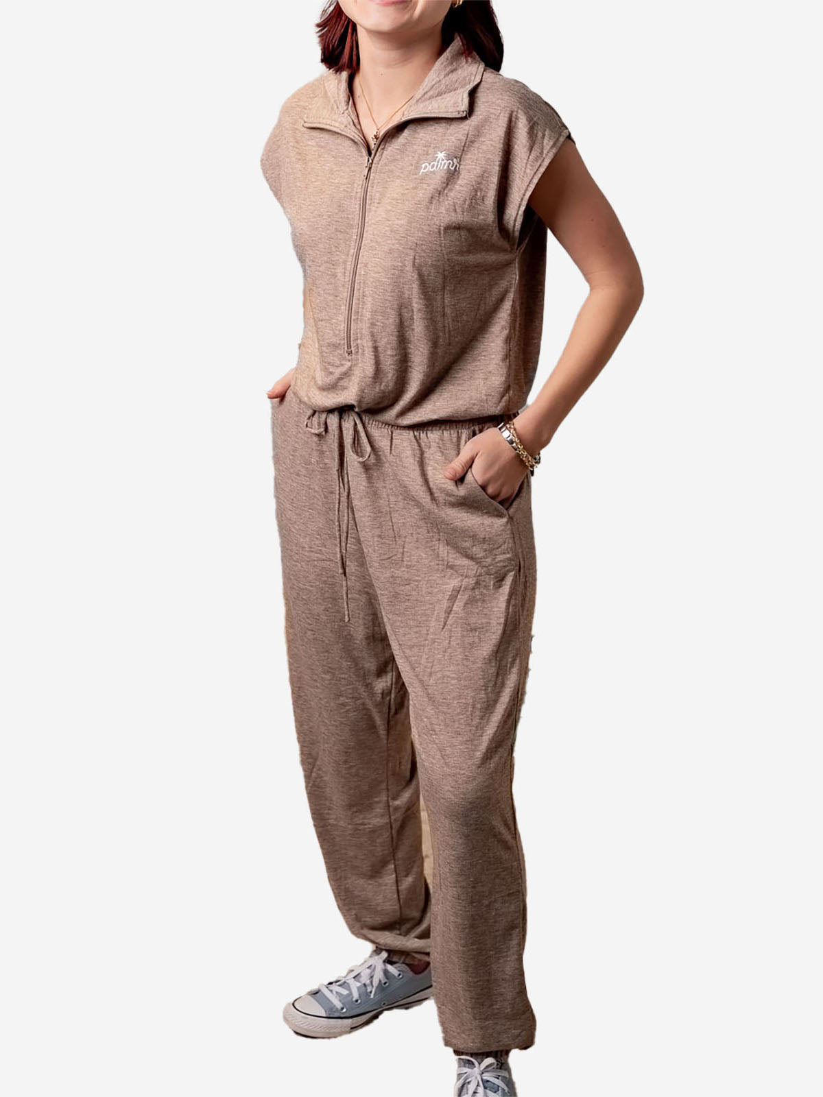 Palmr Style Womens mocha zip jumpsuit brown Resort Wear Selfcare T1D
