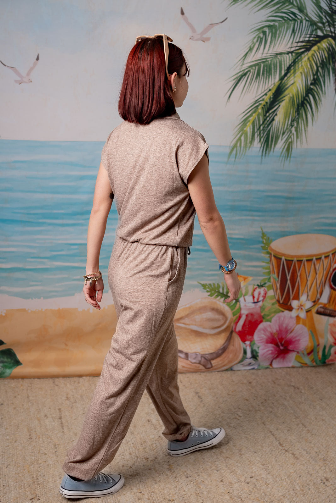 Palmr Style Womens mocha zip jumpsuit brown Resort Wear Selfcare T1D