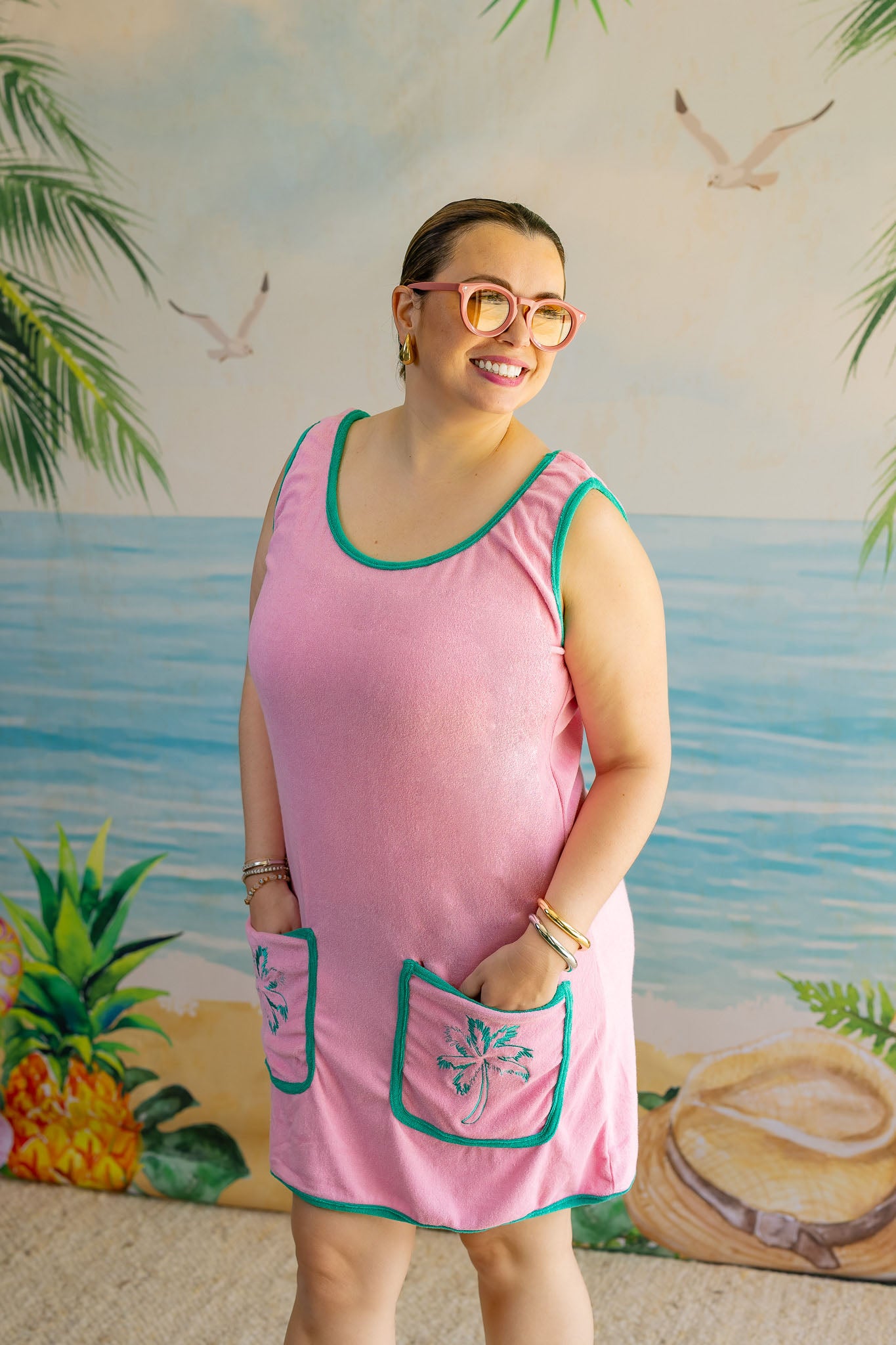 Palmr Style Womens pocketful palms pink Palm Tree coverup Resort Wear Selfcare T1D pump pocket