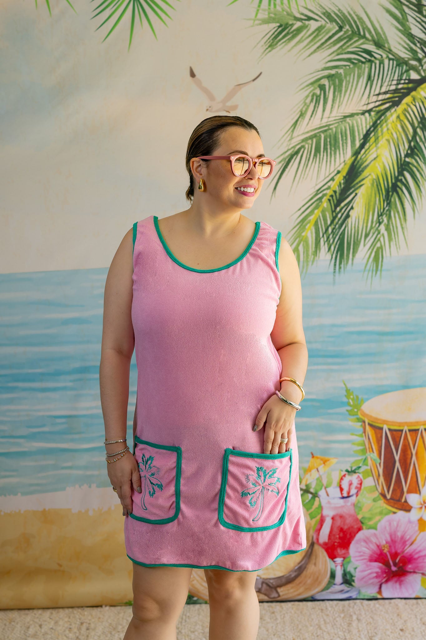 Palmr Style Womens pocketful palms pink Palm Tree coverup Resort Wear Selfcare T1D pump pocket