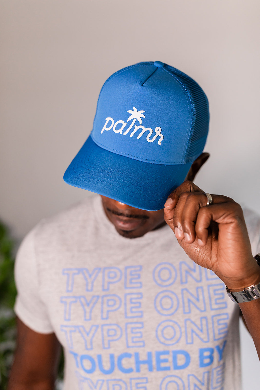 Palmr Style T1D Blue Trucker Hat Resort Wear Self-Care Type 1 Diabetes