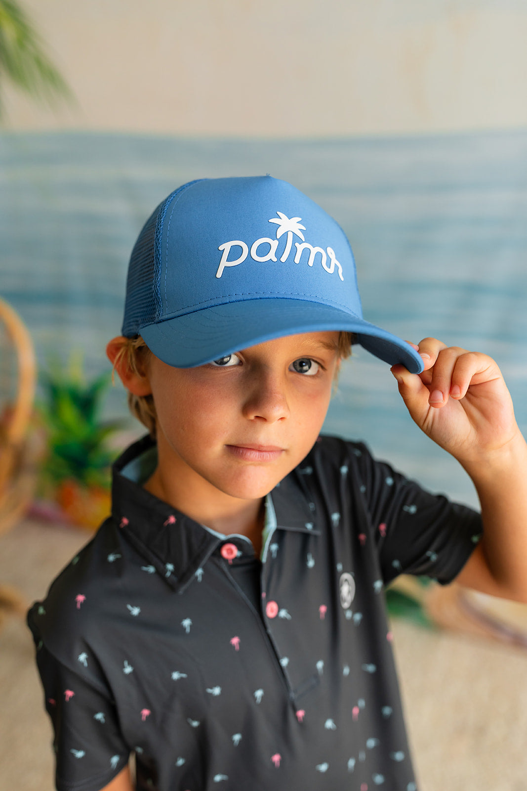 Palmr Style T1D Blue Trucker Hat Resort Wear Self-Care Type 1 Diabetes