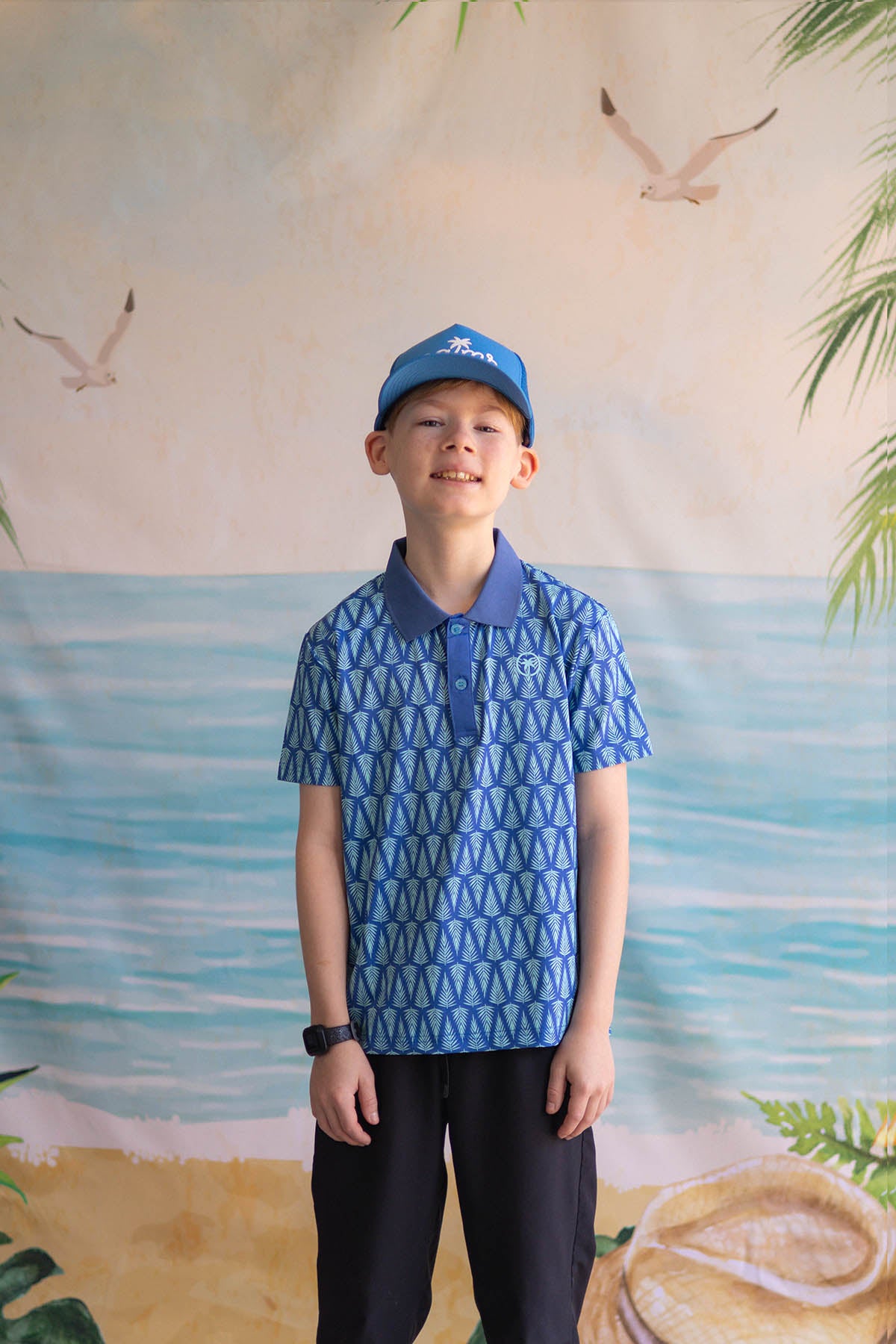 Palmr Style kids T1D Drive Polos Blue Palm Resort Wear Self-care T1D type1diabetes