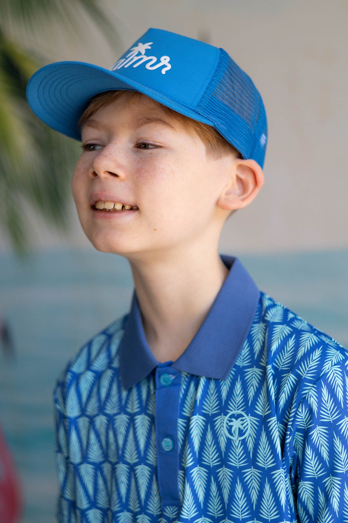 Palmr Style kids T1D Drive Polos Blue Palm Resort Wear Self-care T1D type1diabetes