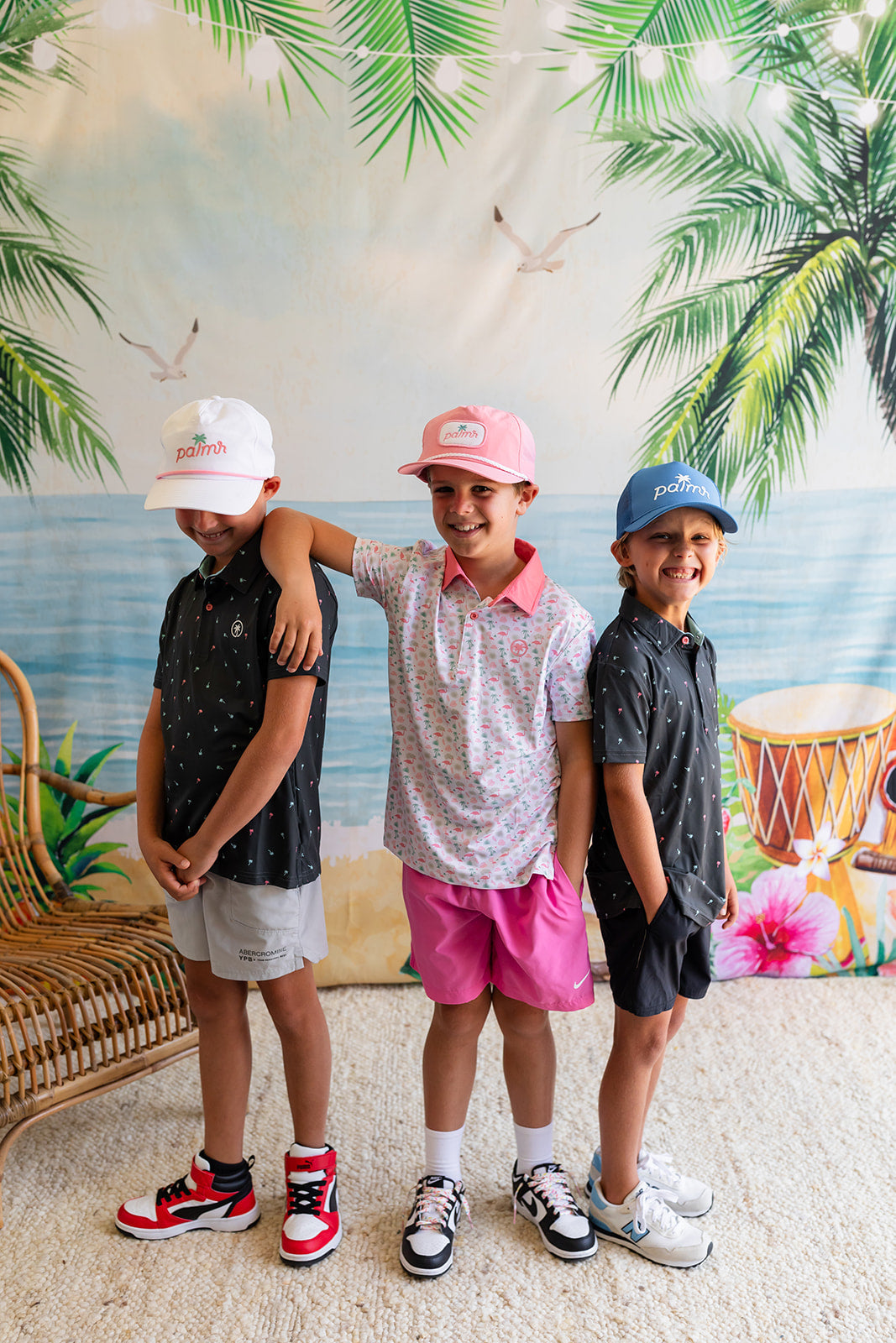  AnPalmr Style Kids Flamingo Sunrise Polos White Palm Tree Resort Wear Self-care T1D type 1 diabetes