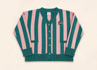 The Palm of My Heart Cardigan pink and cream striped cozy cotton-acrylic knit with embroidered patch and front pockets
