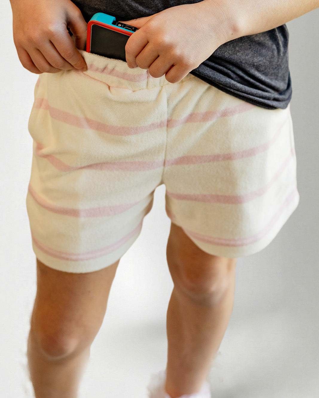 Striped shorts on a light gray background