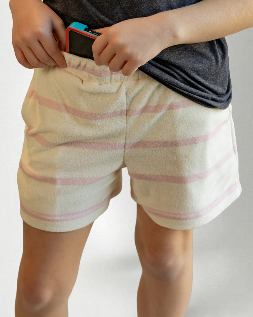 Striped shorts on a light gray background