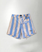 Palmr Style Mens Ronnie Hybrid Swim Shorts Blue Tan Stripe Palm leaf Resort Wear