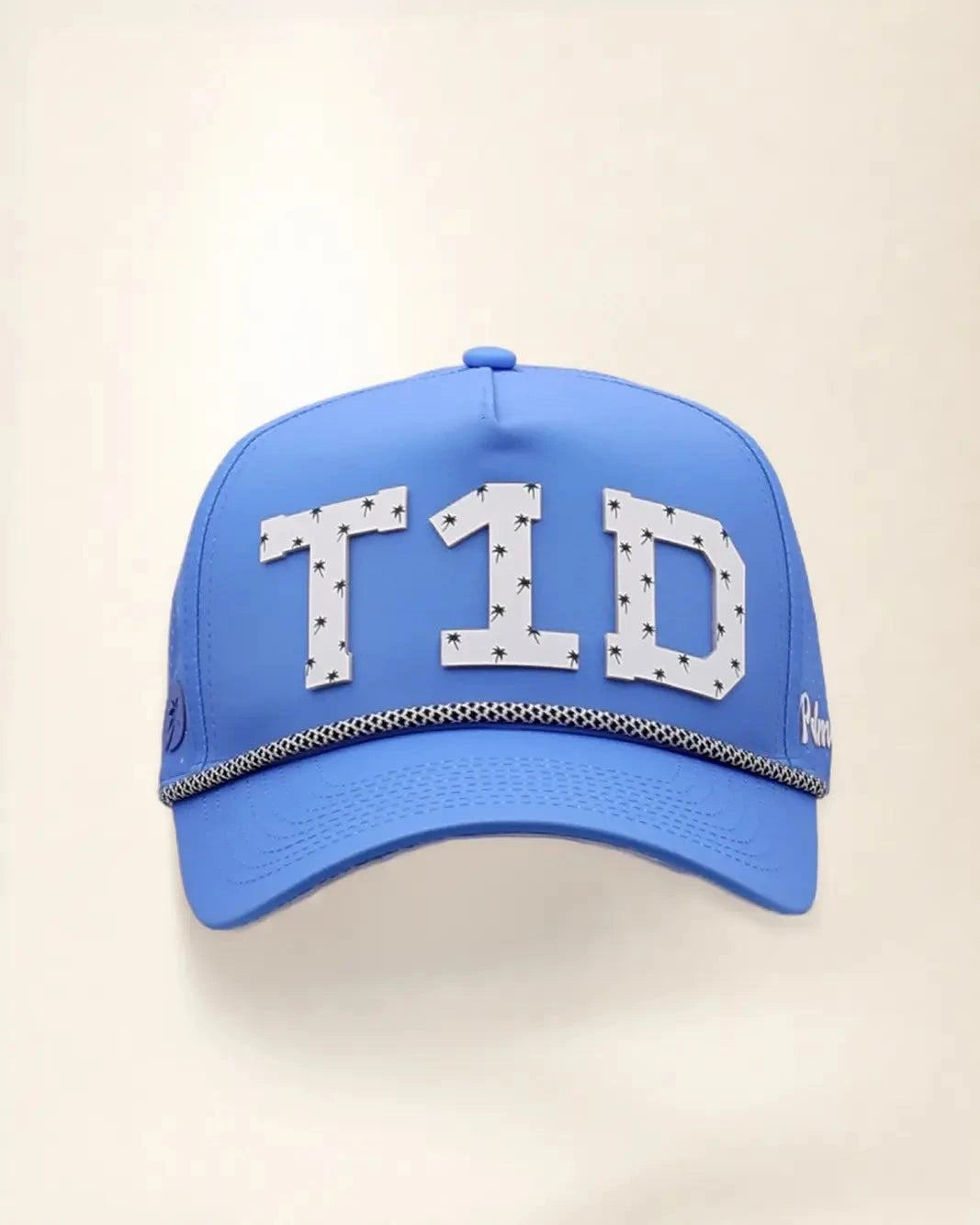 Blue T1D  hat with palm design, water-resistant and stylish for Florida heat