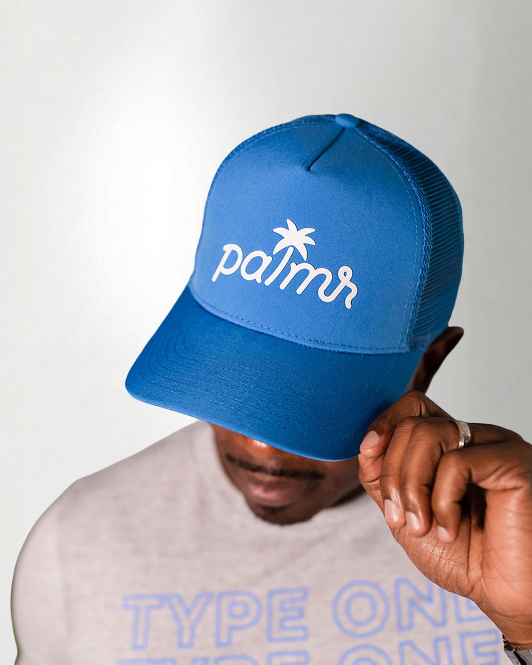 Palmr Style T1D Blue Trucker Hat Resort Wear Self-Care Type 1 Diabetes