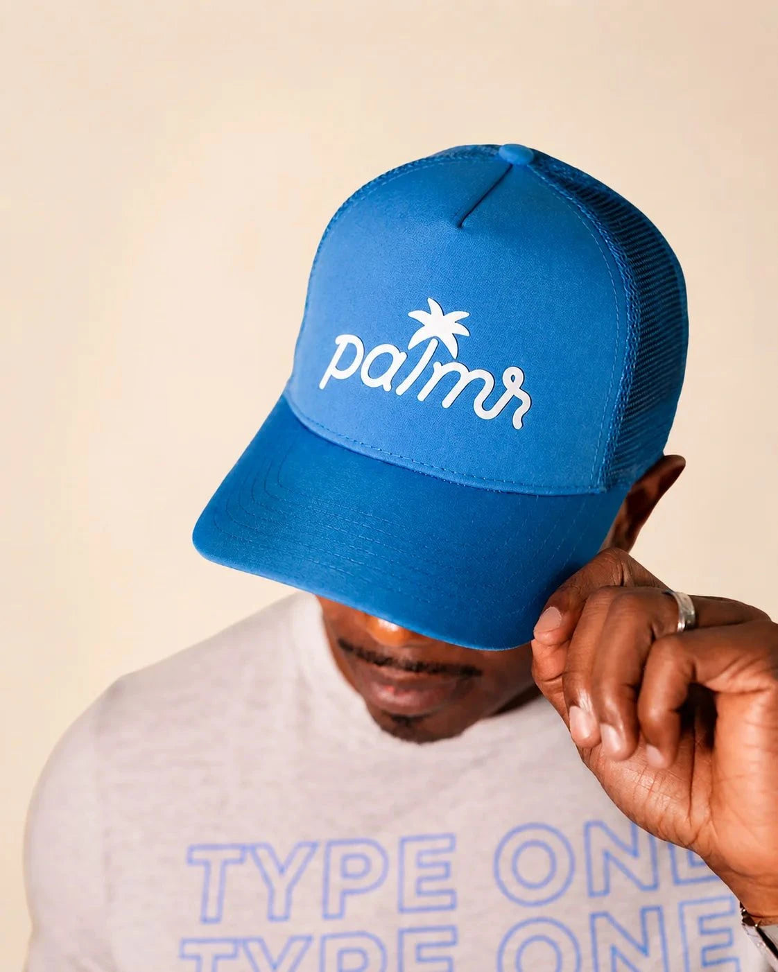 T1D Blue Trucker Hat — view 4 | Palmr Style
