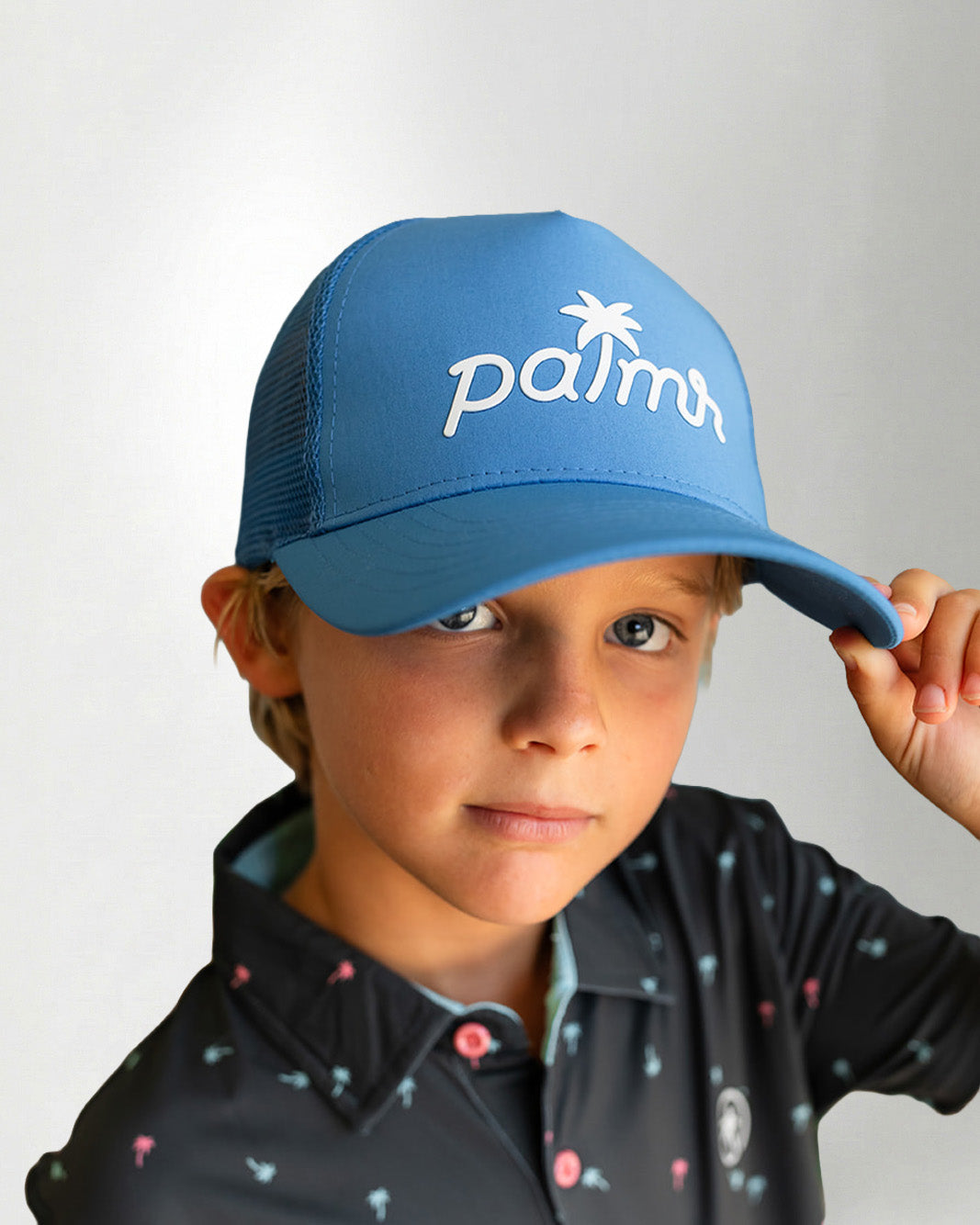 Palmr Style T1D Blue Trucker Hat Resort Wear Self-Care Type 1 Diabetes