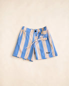 Ronnie Kids Hybrid Swim Shorts blue tan striped quick-dry with belt loops and zip pockets