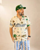 The Ronnie Button Up shirt with Pompano Beach-inspired print and lightweight rayon fabric