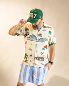 The Ronnie Button Up shirt with Pompano Beach-inspired print and lightweight rayon fabric