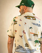 The Ronnie Button Up shirt with Pompano Beach inspired print and breathable rayon fabric